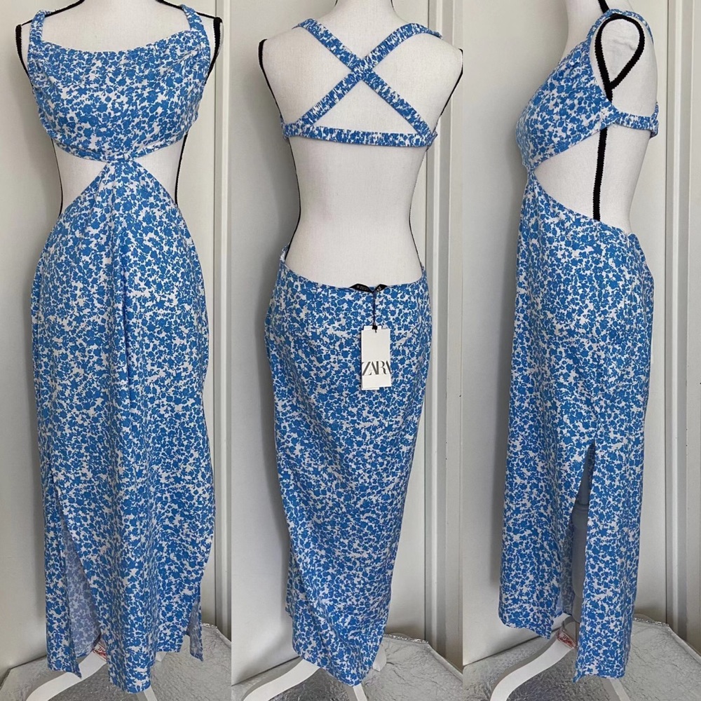 Zara Linen Blend Floral Print Dress Size XL